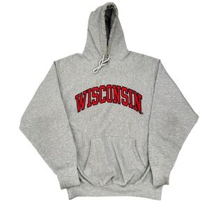 Y2K Steve & Barrys Wisconsin Badgers Hoodie Gray Red Embroidered Mens Medium